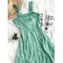  Knotted Back Ruffles Floral Print Dress - Green M