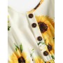 Button Sunflower Print Midi Dress - Multi 2xl
