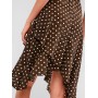 Ruffles Polka Dot Asymmetric Belted Cami Dress - Coffee S