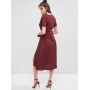Low Cut Buttoned A Line Solid Dress - Red Wine S