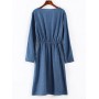  Long Sleeve Midi Chambary Dress - Blue S