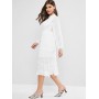 Ruffle Neck Smocked Long Sleeve Dress - White L