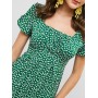 Ruched Smocked Back Floral Midi Dress - Green S