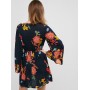  Flower Print Lace Up Flare Sleeve Tassel Dress - Multi-a S