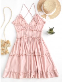 Criss Cross Ruffle Mini Dress - Sakura Pink S