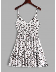  Buttons Floral Print A Line Cami Dress - White S