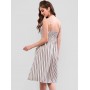 Striped Smocked Back Pockets Cami Dress - White M