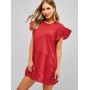 Short Sleeves Trapeze Solid Dress - Red Xl