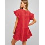 Short Sleeves Trapeze Solid Dress - Red Xl