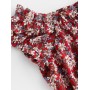  Belted Buttoned Off Shoulder Floral Dress - Chestnut Red S