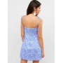  Tie Shoulder Floral Cami Summer Dress - Sky Blue L