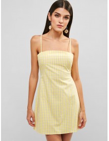 Plaid Tie Back Cami Dress - Yellow S