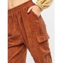  Corduroy Mid Waisted Pocket Jogger Pants - Wood S