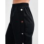  Button Embellished Pocket High Waisted Pants - Black M