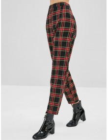 Tapered Plaid High Waisted Pants - Multi S