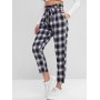 Plaid Belted Straight Paperbag Pants - Multi-a M