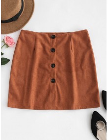 Button Down Suede Skirt - Orange Salmon M