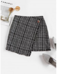  Tweed Faux Wrap Skirt - Black S