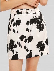  Belted Cow Print Mini Skirt - Multi-a M