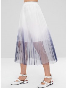  Ombre Layered Tulle Full Midi Skirt - White M