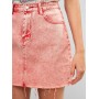 Acid Washed Raw Hem Denim Skirt - Light Coral S
