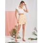  Flower Print Slit Mini A Line Skirt - Goldenrod S