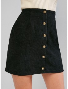  Corduroy Button Fly High Rise Skirt - Black M