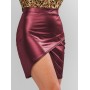Faux Leather Tight Asymmetrical Skirt - Red Wine L
