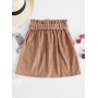 Button Fly Corduroy Belted Paperbag Skirt - Brown S