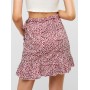 Floral Ruffles Knotted Mini Skirt - Red L