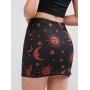 Sun And Moon Print Mesh Sheath Skirt - Black S