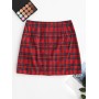  Front Zip Plaid Mini Skirt - Red Wine L