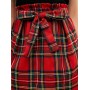 Belted Mini Plaid Paperbag Skirt - Chestnut Red S