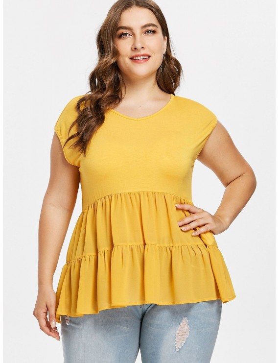 Plus Size A Line Flounce Tee - Bright Yellow 2x