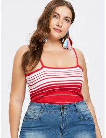 Plus Size Striped Crop Cami Top - Fire Engine Red 4x
