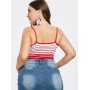 Plus Size Striped Crop Cami Top - Fire Engine Red 4x