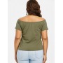 Cross Strap Off Shoulder Plus Size Tee - Army Green 4x