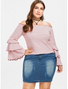 Plus Size Striped Tiered Flare Sleeve Tee - Multi 1x