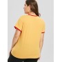 Letter Print Plus Size Contrast Trim Tee - Yellow 2x