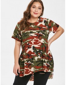 Camo Ripped Side Slit Plus Size T-shirt - Acu Camouflage 1x