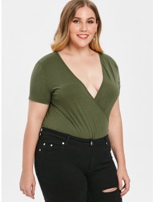 Plus Size Surplice Bodysuit - Green 1x