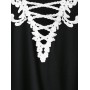 Plus Size Crochet Criss Cross Plunging T-shirt - Black 5x