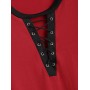 Lace-up Plus Size Contrast Trim Tee - Red 1x