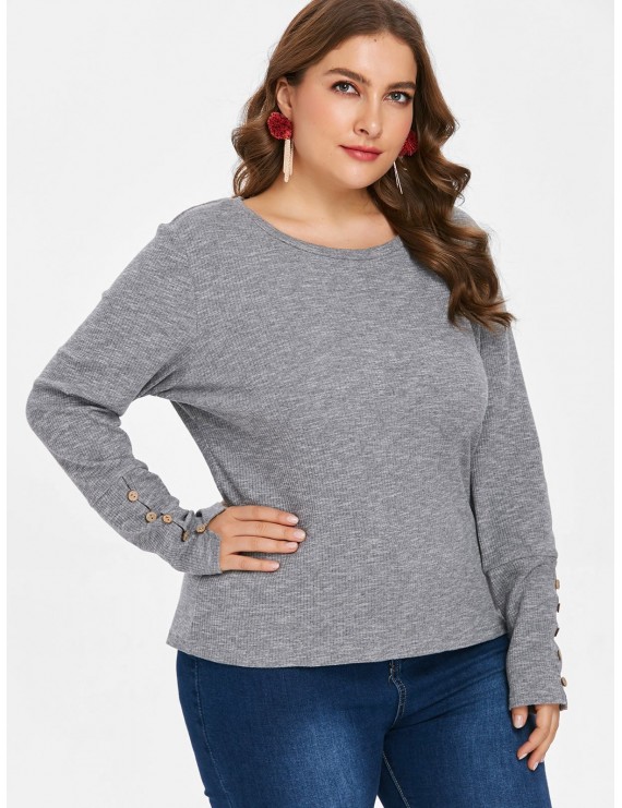 Plus Size Knitted Long Sleeve T-shirt - Gray Cloud 3x