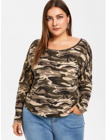 Plus Size Round Neck Camouflage Tee - Acu Camouflage L