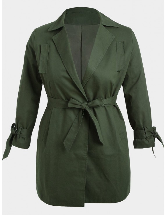 Plus Size Wrap Coat - Army Green Xl