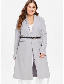  Plus Size Shawl Collar Wrap Coat - Light Gray 2x