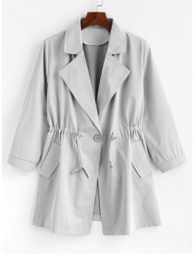 Plus Size One Button Plain Trench Coat - Gray 4x
