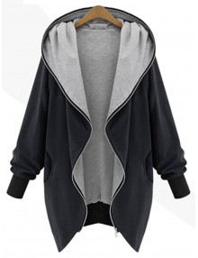 Zip Up Plus Size Hooded Coat - Black 3xl