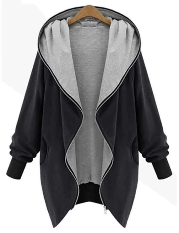 Zip Up Plus Size Hooded Coat - Black 3xl